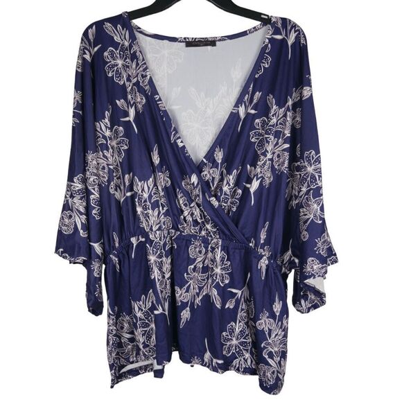 Women's Purple Floral Print V-neck Faux-Top 1XL - Picture 1 of 8